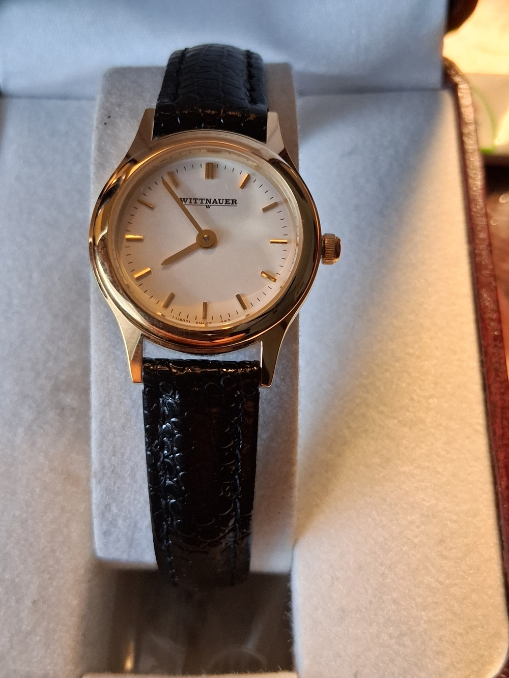 Women’s Gold-Tone Dress Watch with Black Leather Strap